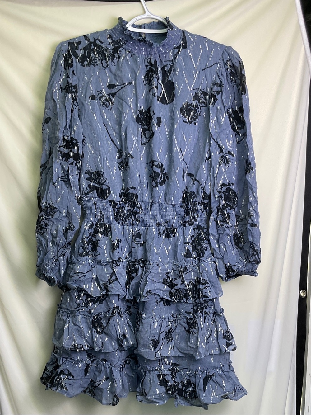 1. State Mock Neck Smocked Waist Tiered Mini Dress - Blue